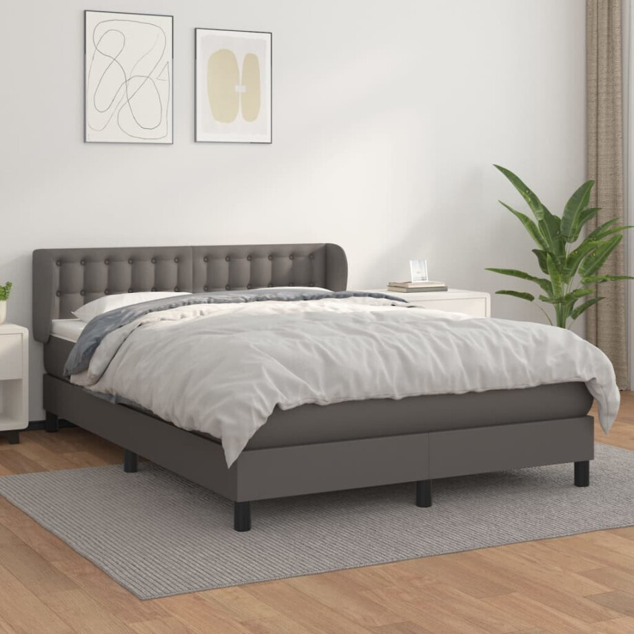 vidaXL Boxspring met matras kunstleer grijs 140x190 cm afbeelding 1