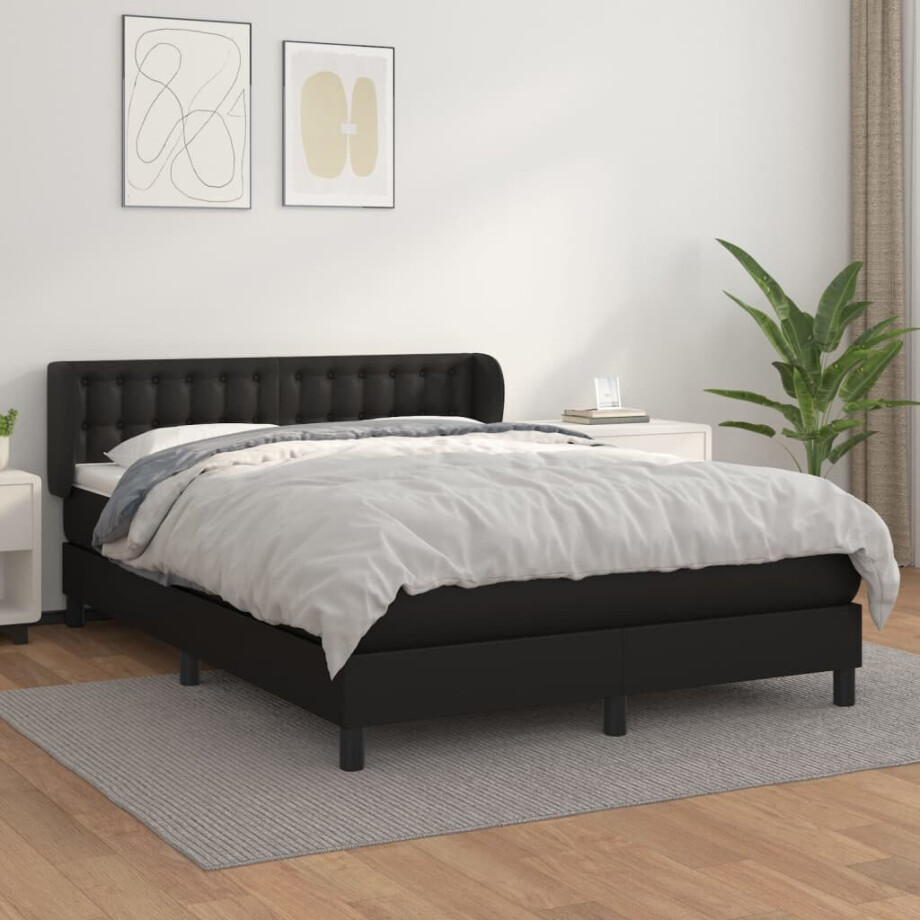 vidaXL Boxspring met matras kunstleer zwart 140x200 cm vidaXL Boxspring met matras kunstleer zwart 140x200 cm afbeelding 1