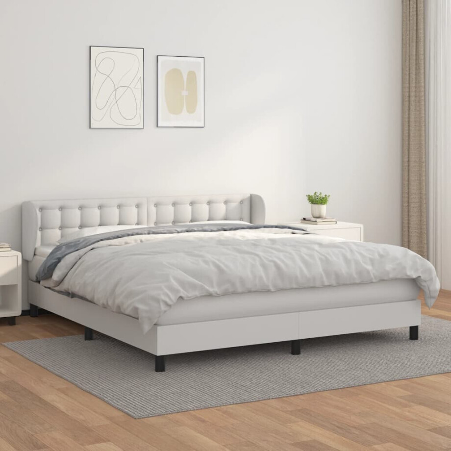 vidaXL Boxspring met matras kunstleer wit 160x200 cm afbeelding 1