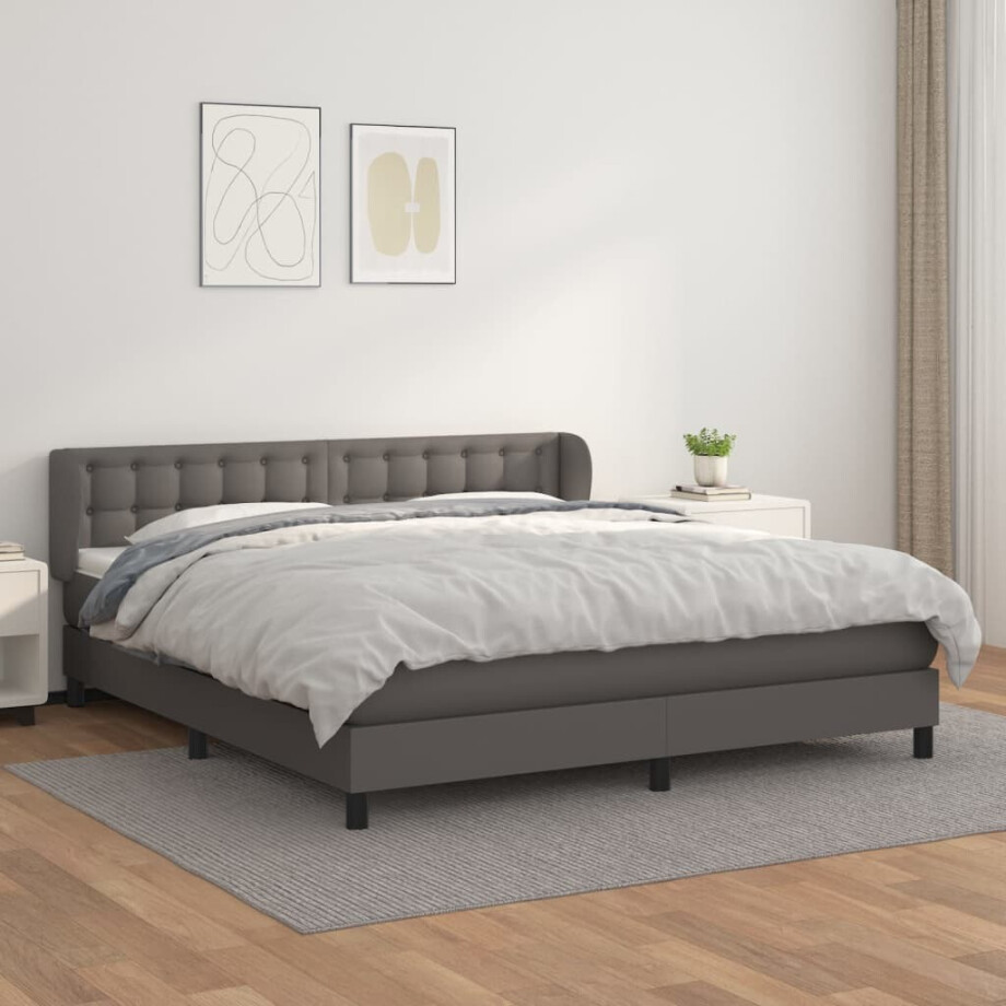 vidaXL Boxspring met matras kunstleer grijs 160x200 cm afbeelding 1