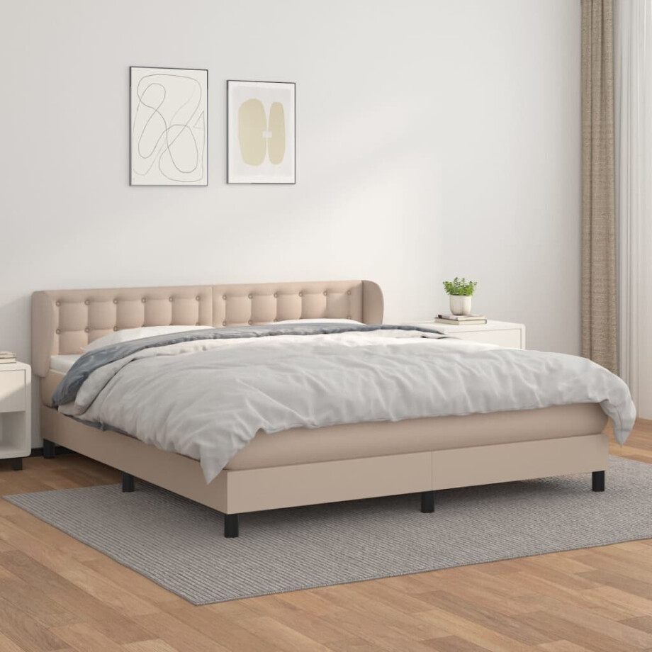 vidaXL Boxspring met matras kunstleer cappuccinokleurig 180x200 cm afbeelding 1