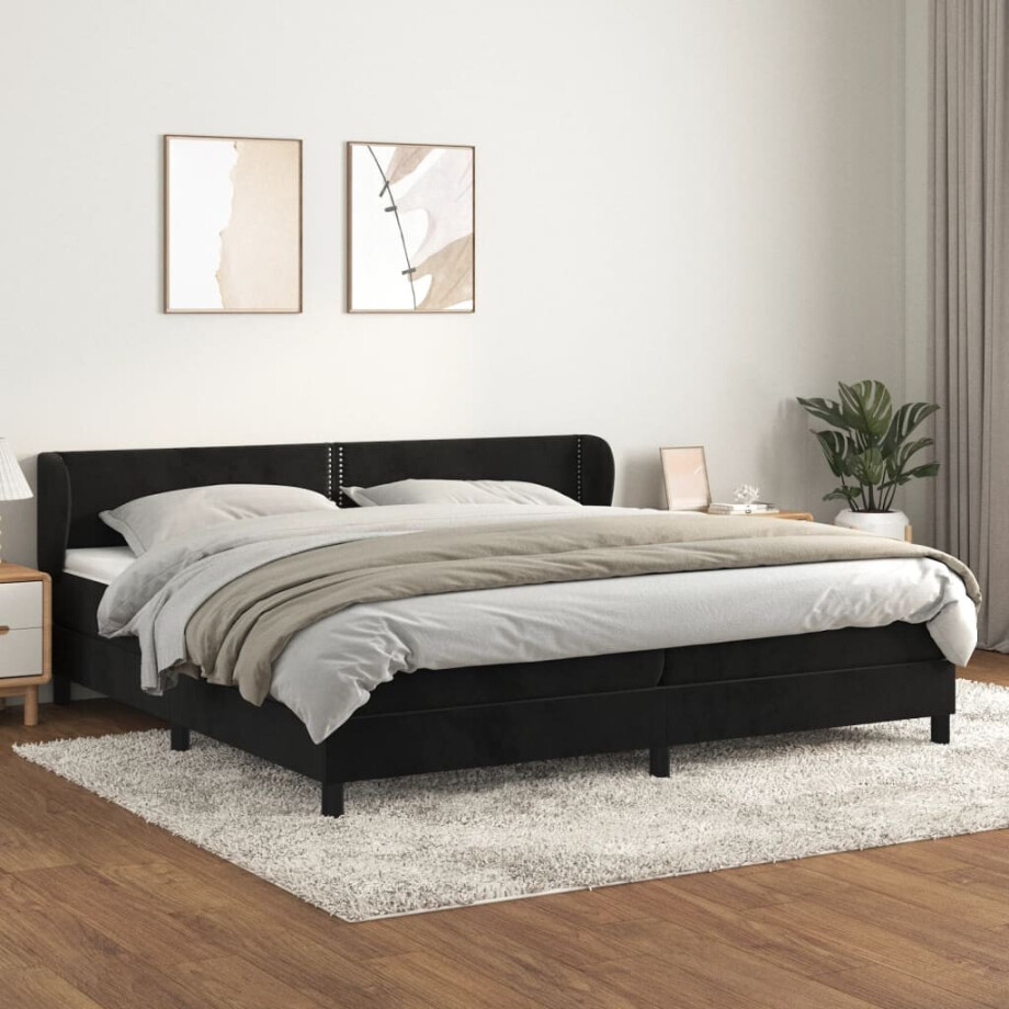 vidaXL Boxspring met matras fluweel zwart 200x200 cm vidaXL Boxspring met matras fluweel zwart 200x200 cm afbeelding 1
