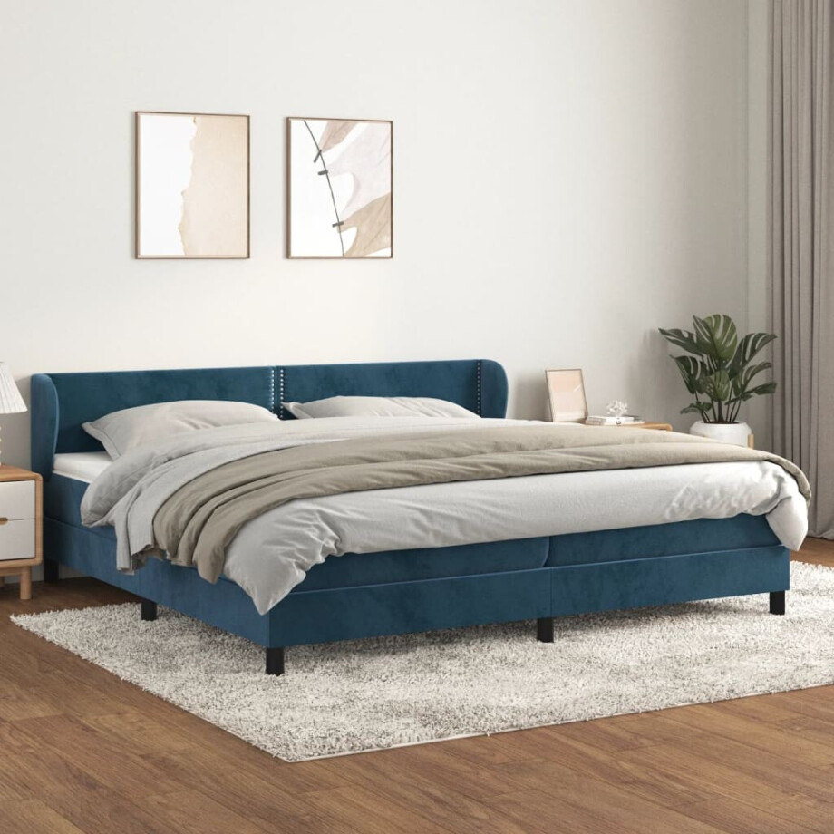 vidaXL Boxspring met matras fluweel donkerblauw 200x200 cm vidaXL Boxspring met matras fluweel donkerblauw 200x200 cm afbeelding 1