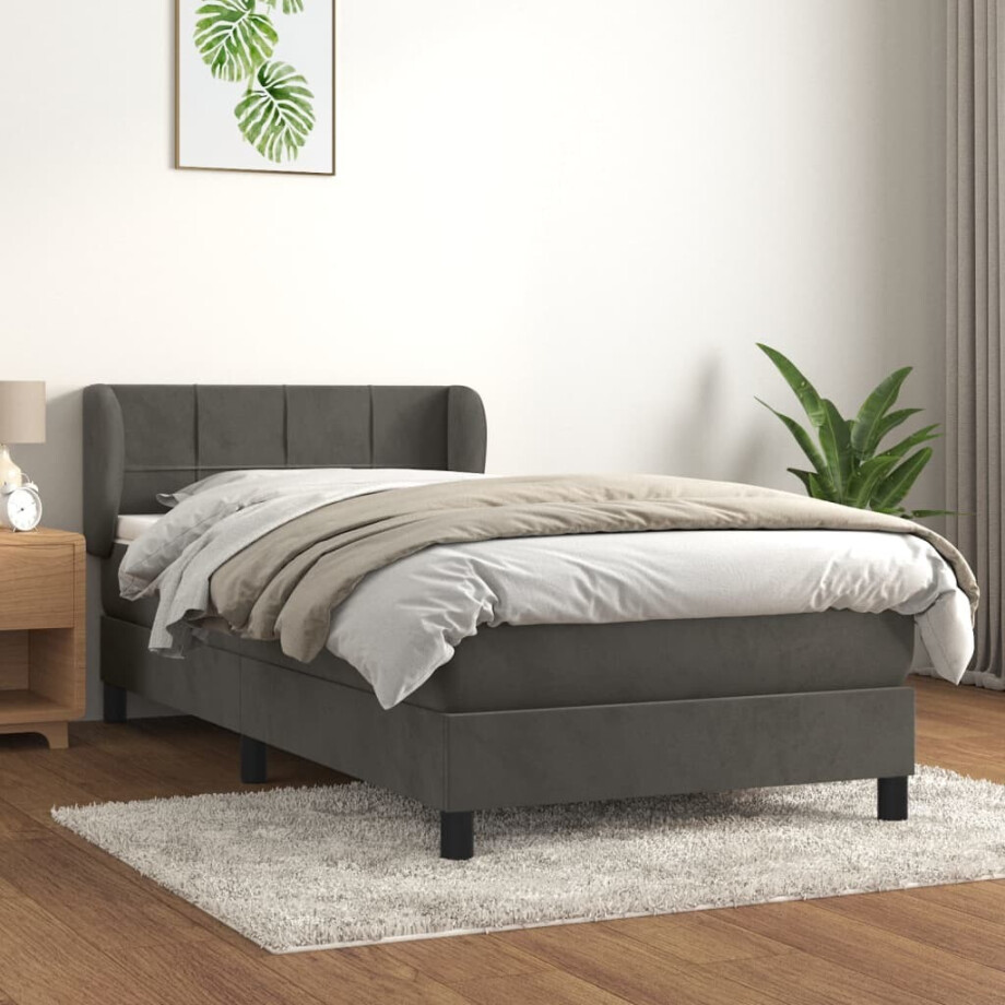 vidaXL Boxspring met matras fluweel donkergrijs 80x200 cm vidaXL Boxspring met matras fluweel donkergrijs 80x200 cm afbeelding 1