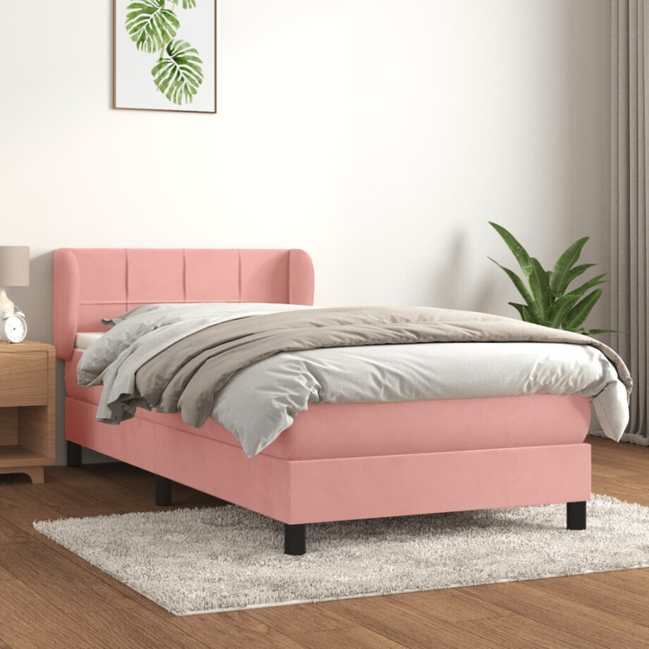 vidaXL Boxspring met matras fluweel roze 80x200 cm afbeelding 1
