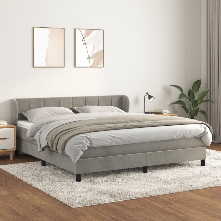 vidaXL Boxspring met matras fluweel lichtgrijs 160x200 cm vidaXL Boxspring met matras fluweel lichtgrijs 160x200 cm afbeelding 1