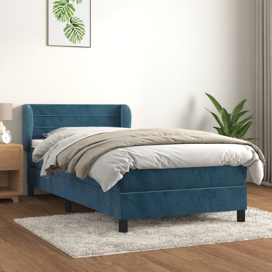 vidaXL Boxspring met matras fluweel donkerblauw 90x200 cm vidaXL Boxspring met matras fluweel donkerblauw 90x200 cm afbeelding 1