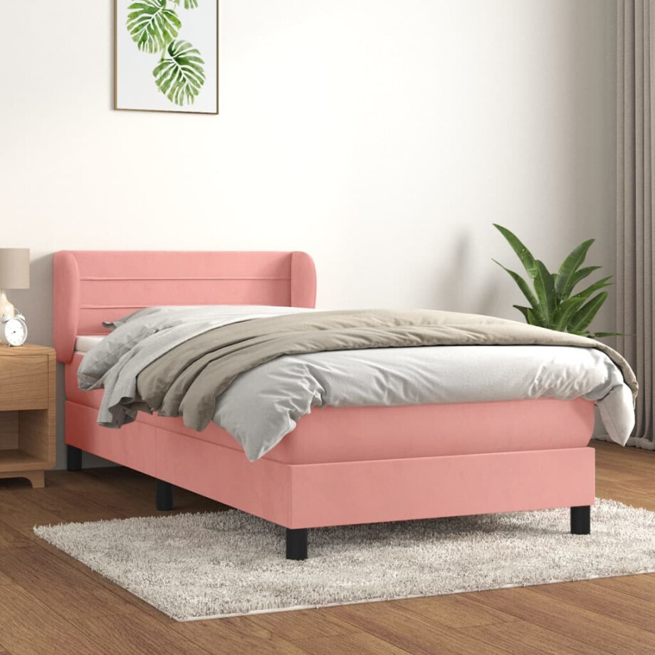 vidaXL Boxspring met matras fluweel roze 100x200 cm afbeelding 1