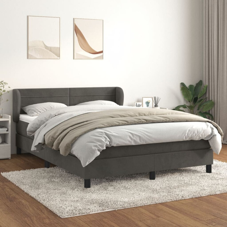 vidaXL Boxspring met matras fluweel donkergrijs 180x200 cm afbeelding 1