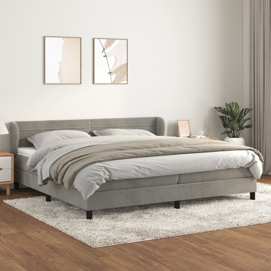 vidaXL Boxspring met matras fluweel lichtgrijs 200x200 cm afbeelding 1