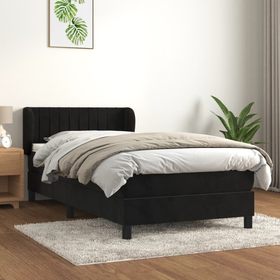 vidaXL Boxspring met matras fluweel zwart 100x200 cm afbeelding 1