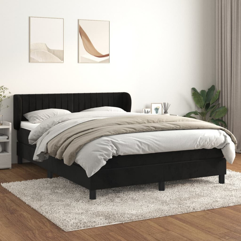vidaXL Boxspring met matras fluweel zwart 140x190 cm afbeelding 1