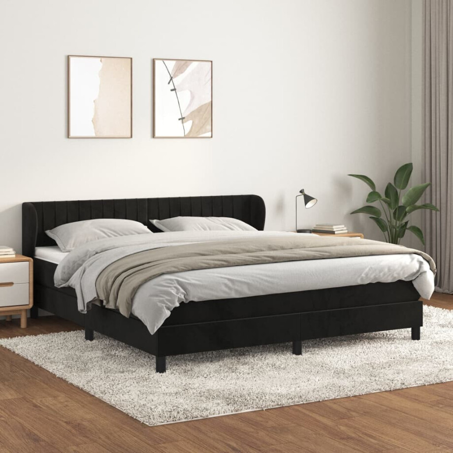 vidaXL Boxspring met matras fluweel zwart 160x200 cm afbeelding 1