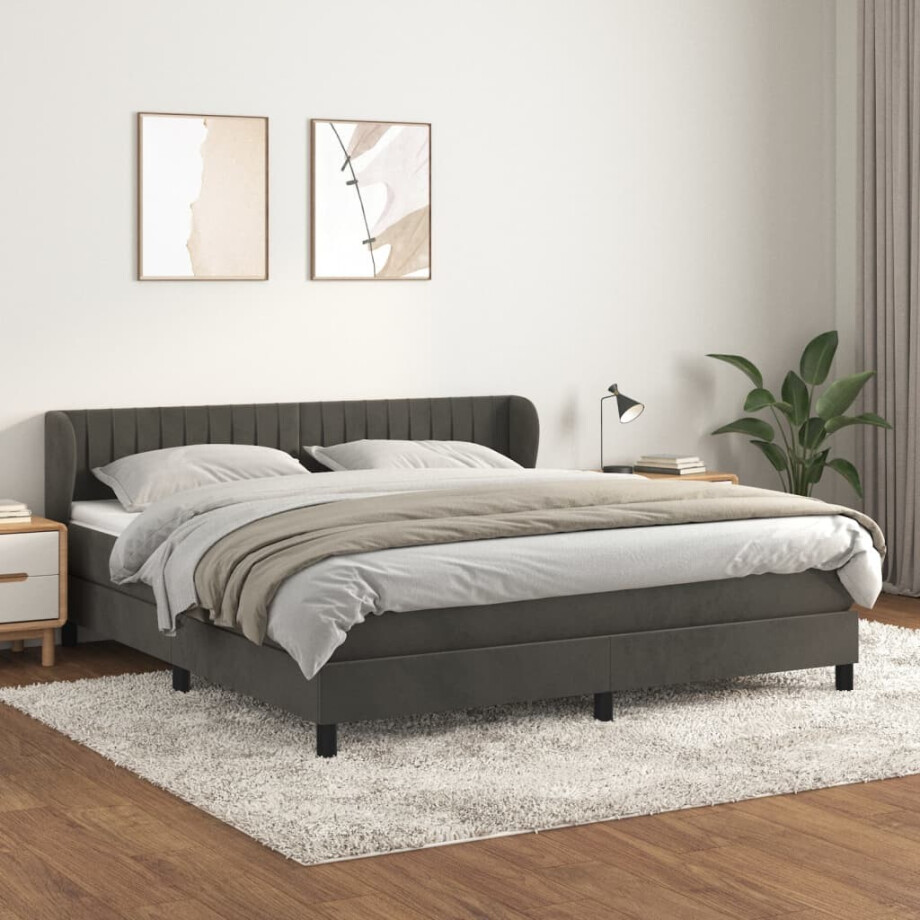 vidaXL Boxspring met matras fluweel donkergrijs 180x200 cm vidaXL Boxspring met matras fluweel donkergrijs 180x200 cm afbeelding 1