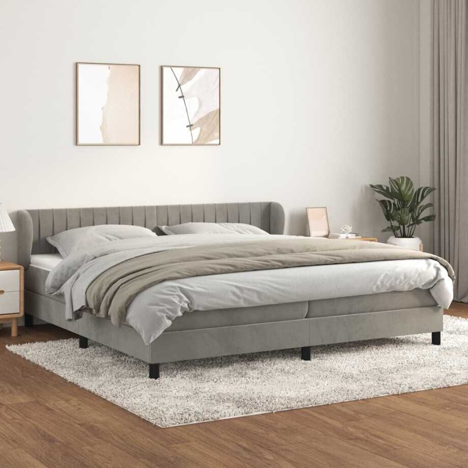 vidaXL Boxspring met matras fluweel lichtgrijs 200x200 cm vidaXL Boxspring met matras fluweel lichtgrijs 200x200 cm afbeelding 1
