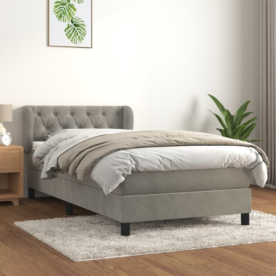 vidaXL Boxspring met matras fluweel lichtgrijs 80x200 cm vidaXL Boxspring met matras fluweel lichtgrijs 80x200 cm afbeelding 1