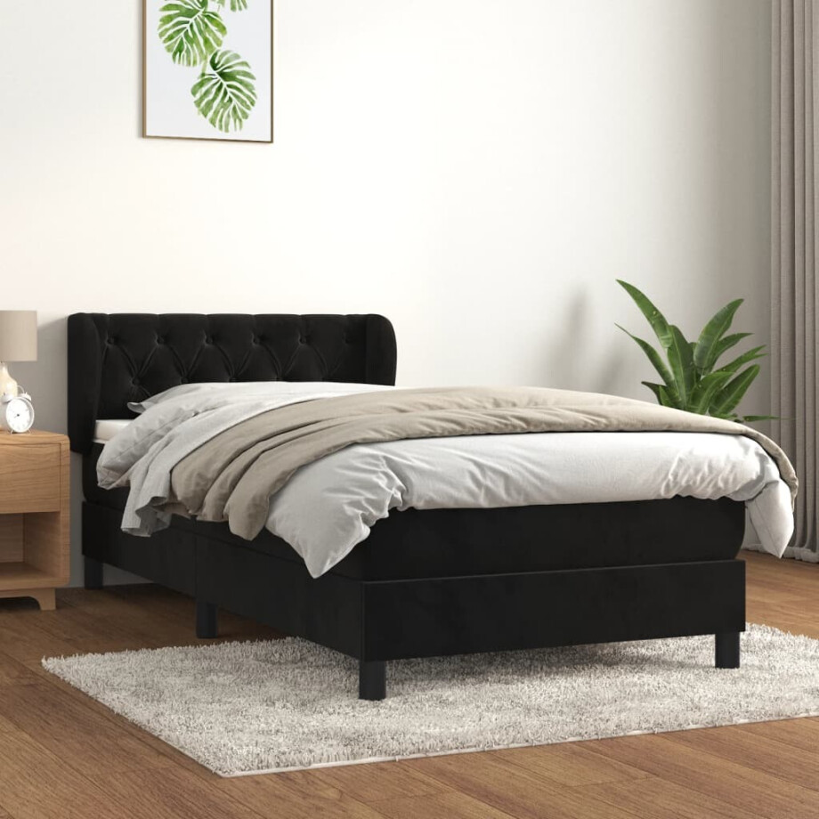 vidaXL Boxspring met matras fluweel zwart 80x200 cm vidaXL Boxspring met matras fluweel zwart 80x200 cm afbeelding 1