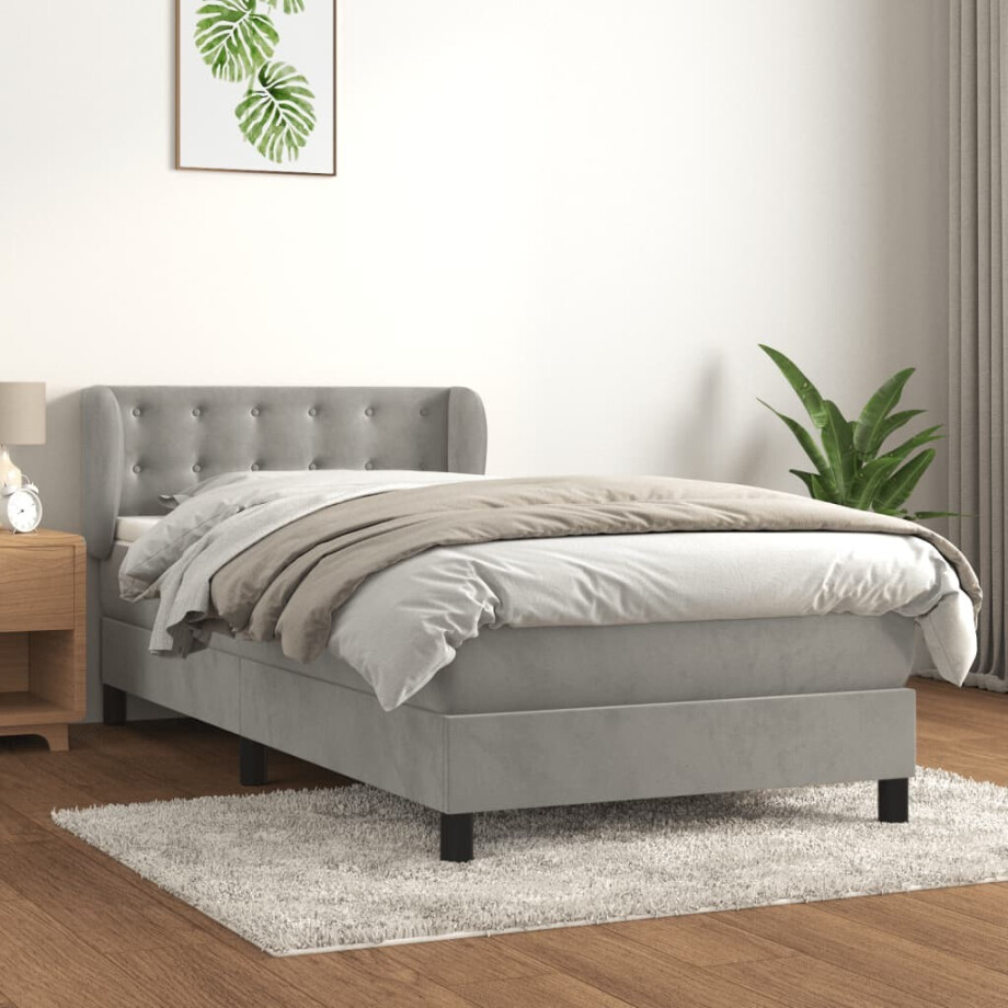 vidaXL Boxspring met matras fluweel lichtgrijs 80x200 cm vidaXL Boxspring met matras fluweel lichtgrijs 80x200 cm afbeelding 1