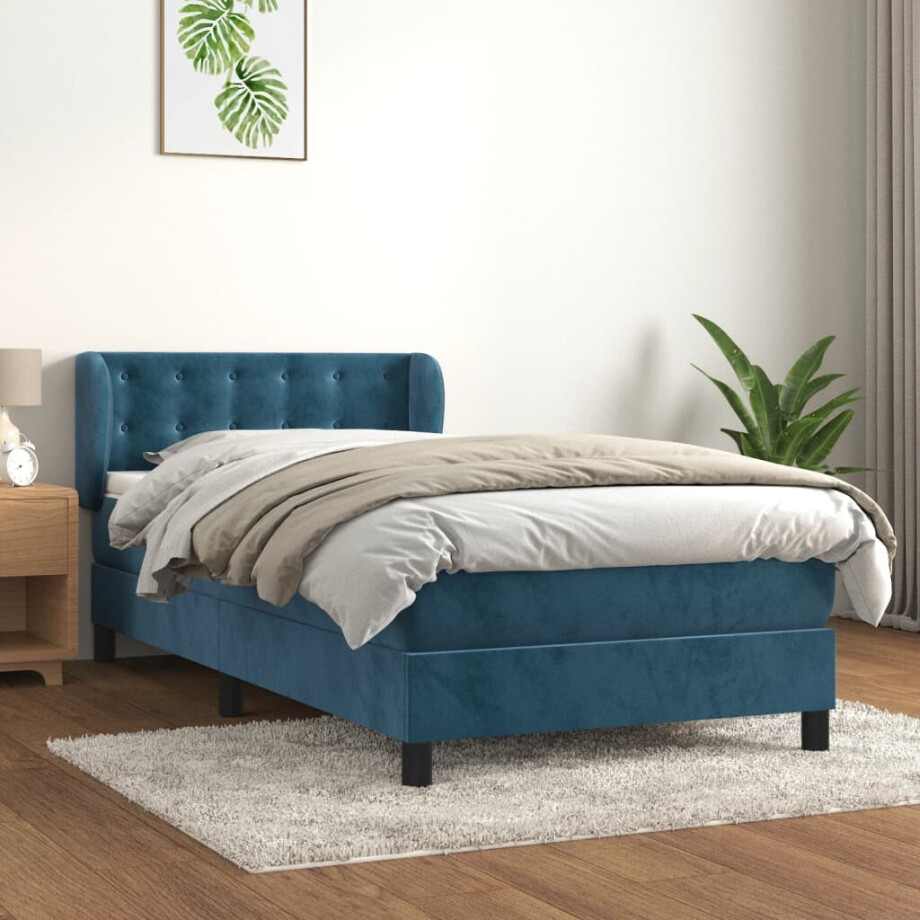 vidaXL Boxspring met matras fluweel donkerblauw 90x190 cm vidaXL Boxspring met matras fluweel donkerblauw 90x190 cm afbeelding 1