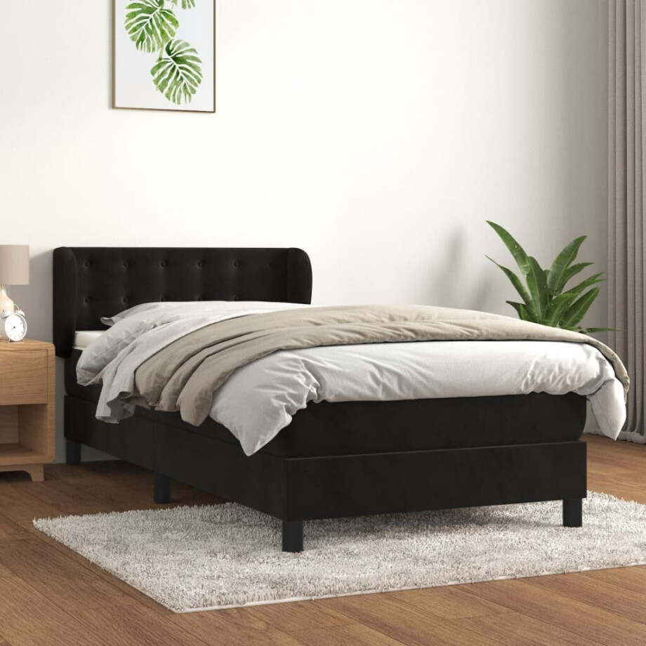 vidaXL Boxspring met matras fluweel zwart 90x200 cm vidaXL Boxspring met matras fluweel zwart 90x200 cm afbeelding 1