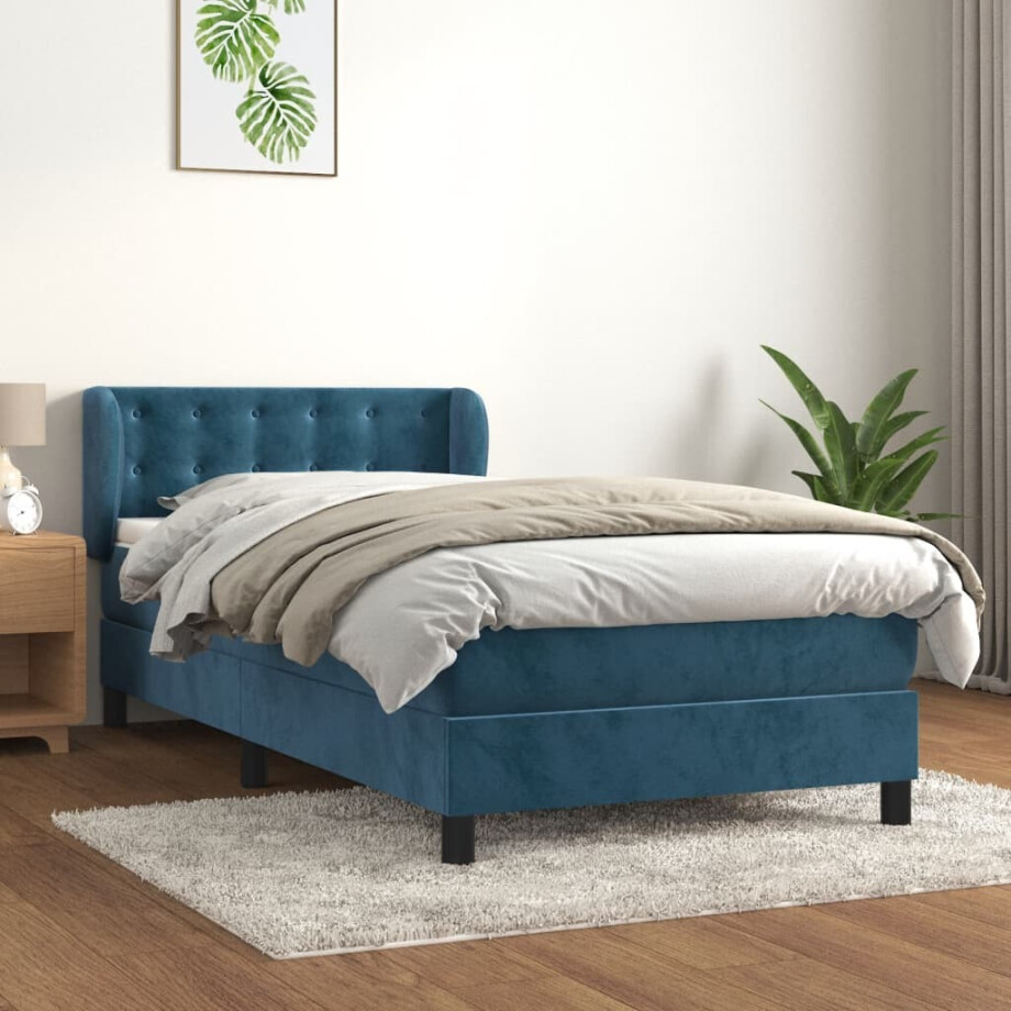 vidaXL Boxspring met matras fluweel donkerblauw 90x200 cm vidaXL Boxspring met matras fluweel donkerblauw 90x200 cm afbeelding 1