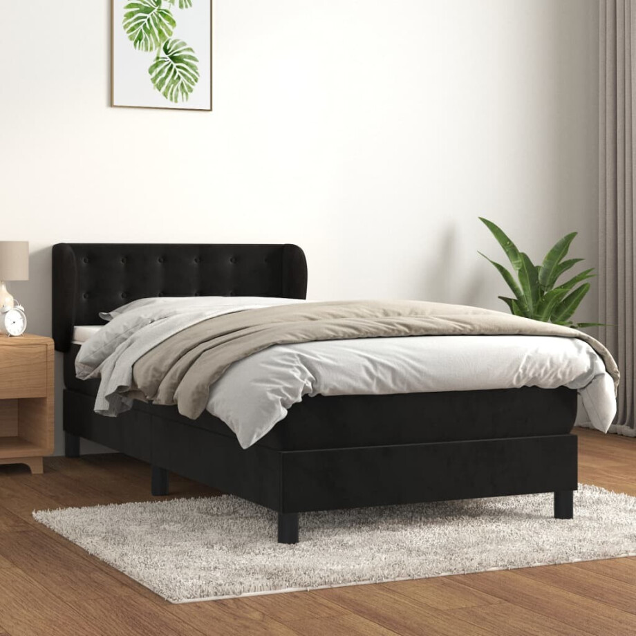vidaXL Boxspring met matras fluweel zwart 100x200 cm afbeelding 1