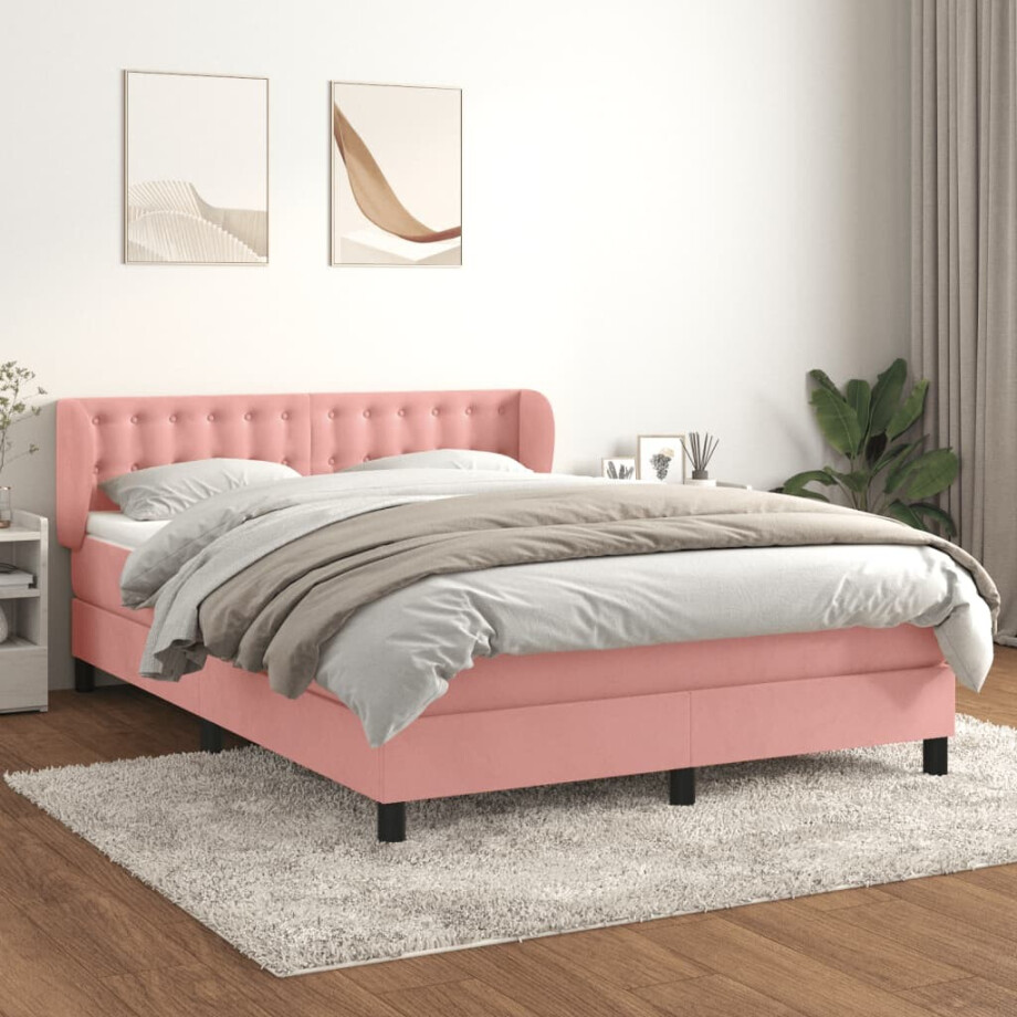 vidaXL Boxspring met matras fluweel roze 140x200 cm vidaXL Boxspring met matras fluweel roze 140x200 cm afbeelding 1