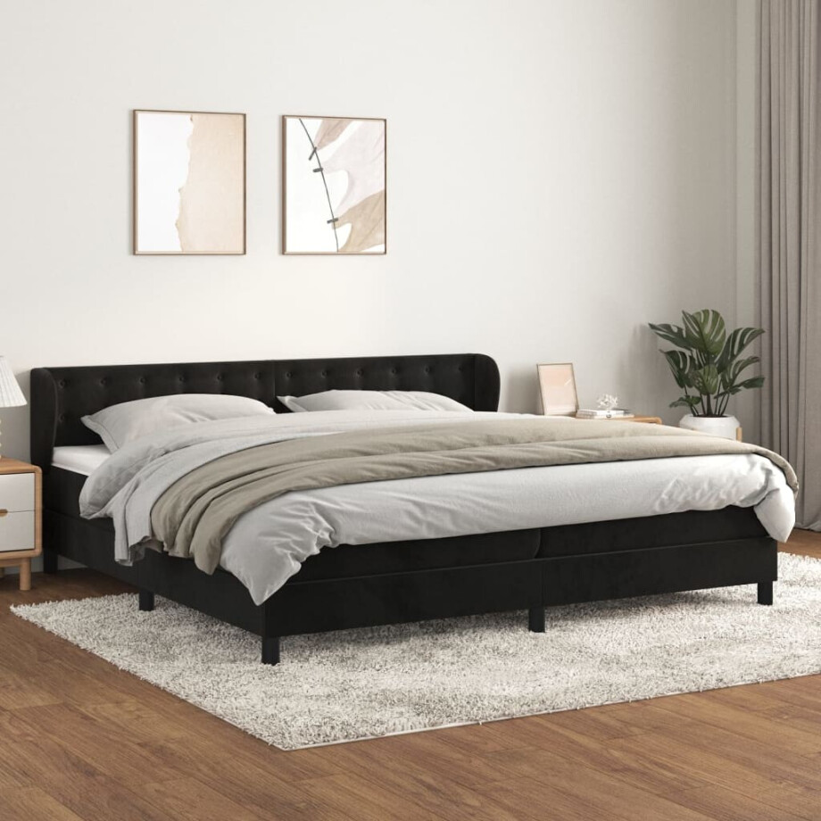 vidaXL Boxspring met matras fluweel zwart 200x200 cm vidaXL Boxspring met matras fluweel zwart 200x200 cm afbeelding 1