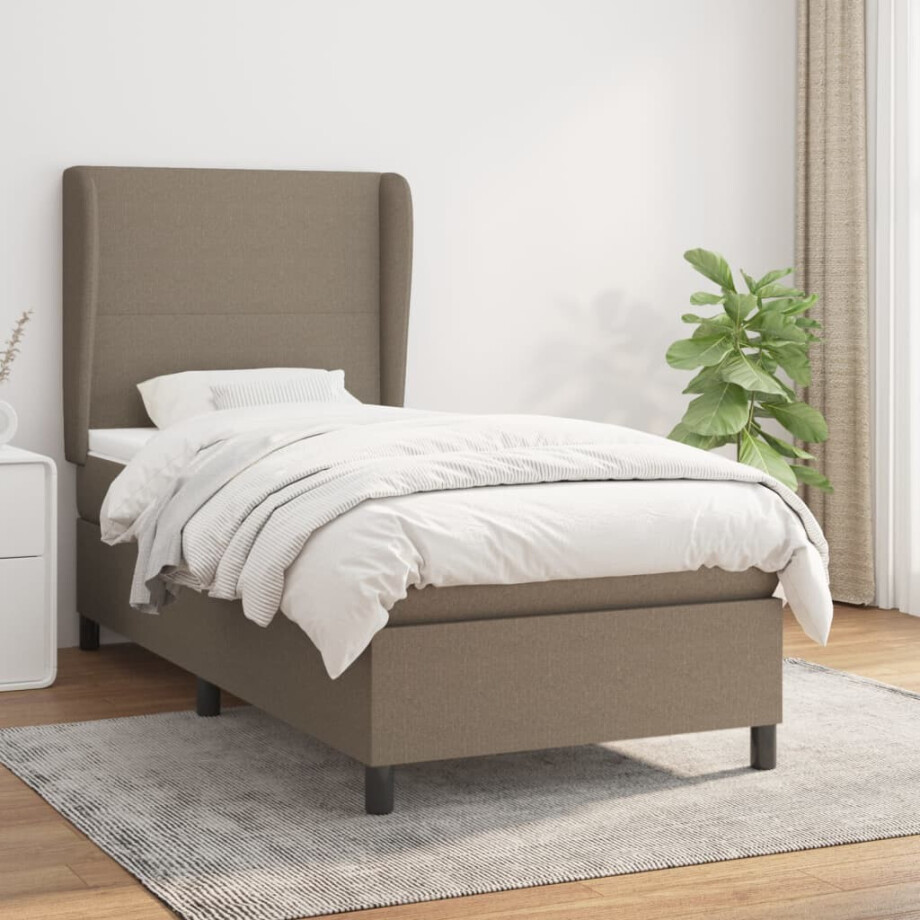 vidaXL Boxspring met matras stof taupe 90x190 cm afbeelding 1