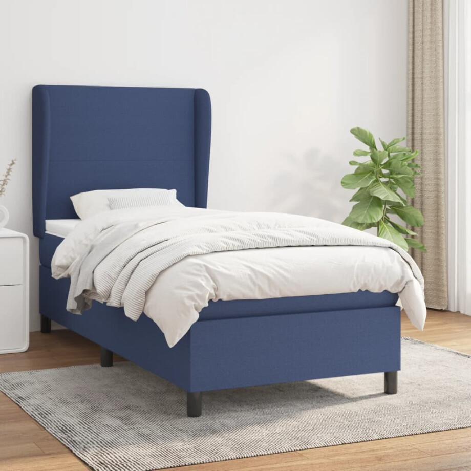 vidaXL Boxspring met matras stof blauw 90x190 cm vidaXL Boxspring met matras stof blauw 90x190 cm afbeelding 1