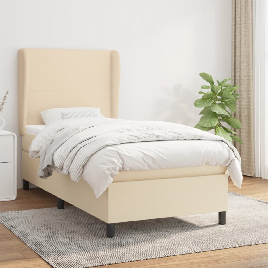 vidaXL Boxspring met matras stof crèmekleurig 90x200 cm vidaXL Boxspring met matras stof crèmekleurig 90x200 cm afbeelding 1