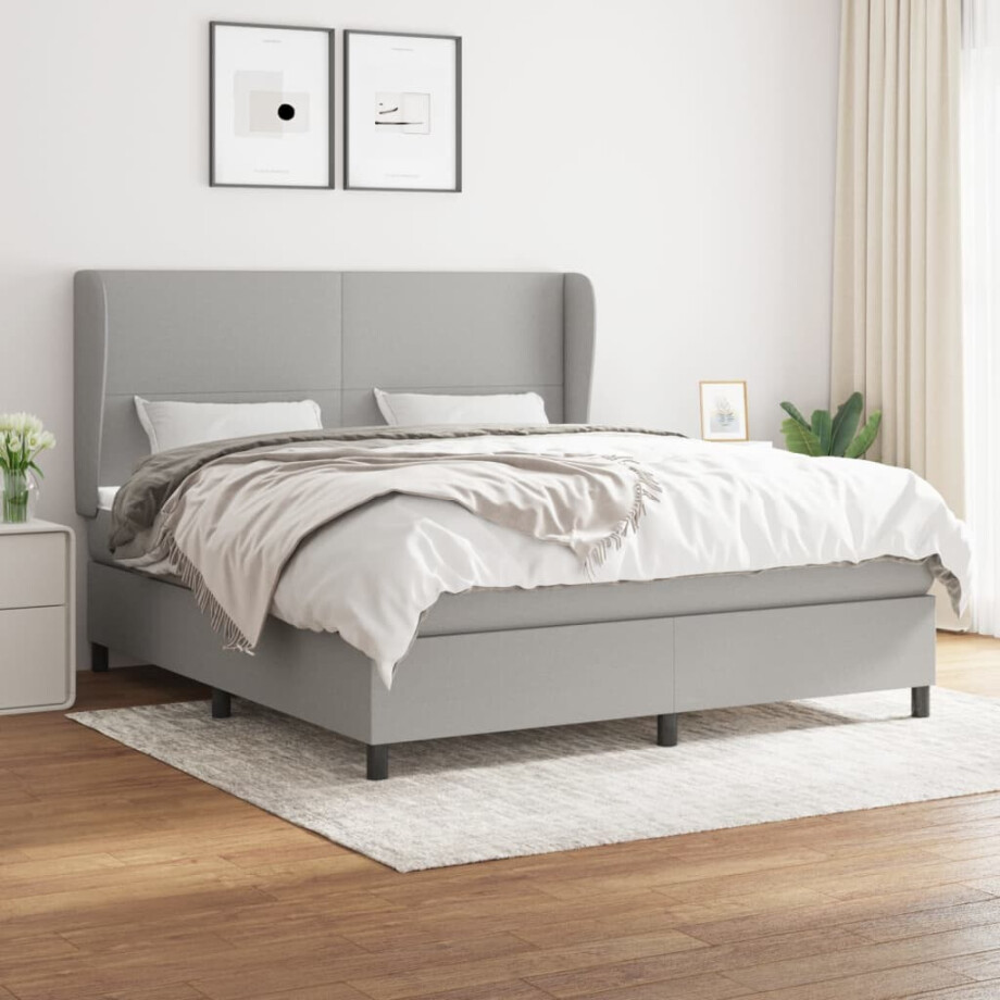vidaXL Boxspring met matras stof lichtgrijs 160x200 cm vidaXL Boxspring met matras stof lichtgrijs 160x200 cm afbeelding 1
