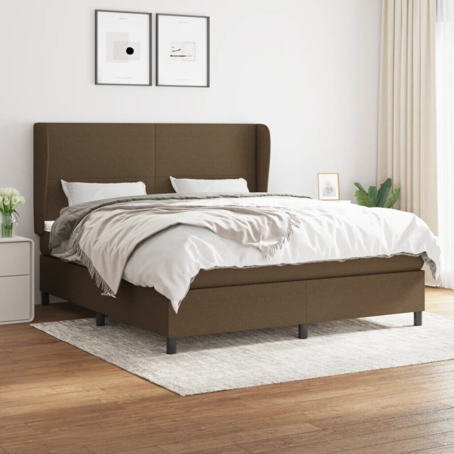 vidaXL Boxspring met matras stof donkerbruin 180x200 cm vidaXL Boxspring met matras stof donkerbruin 180x200 cm afbeelding 1