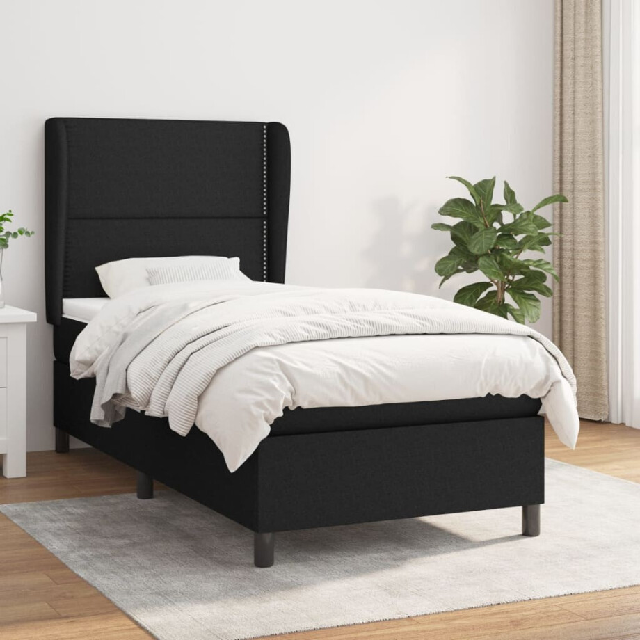 vidaXL Boxspring met matras stof zwart 100x200 cm afbeelding 1