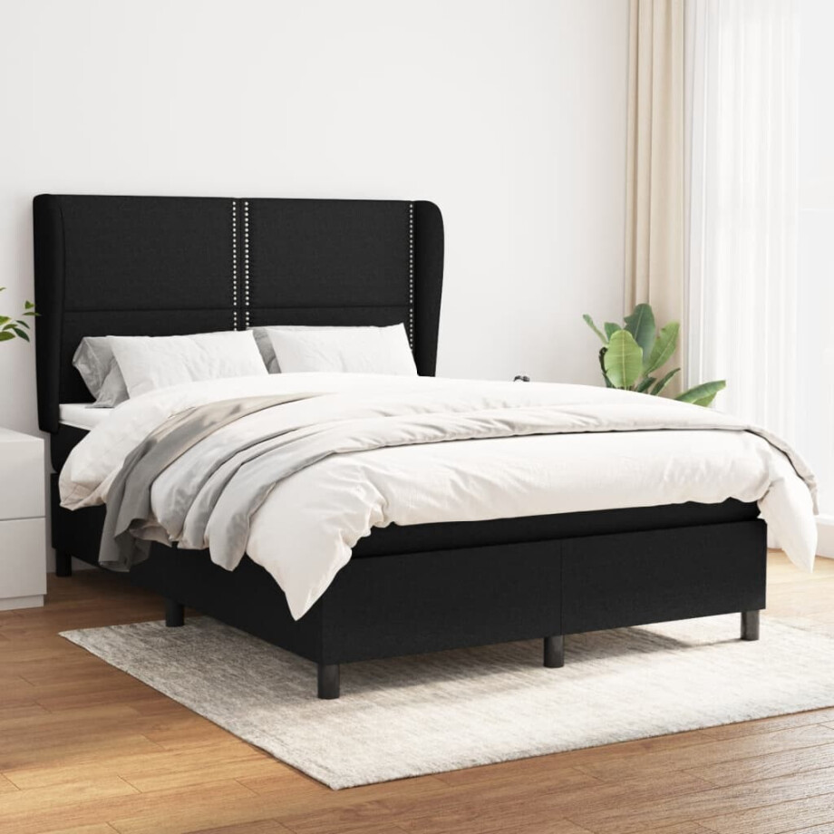 vidaXL Boxspring met matras stof zwart 140x190 cm afbeelding 1