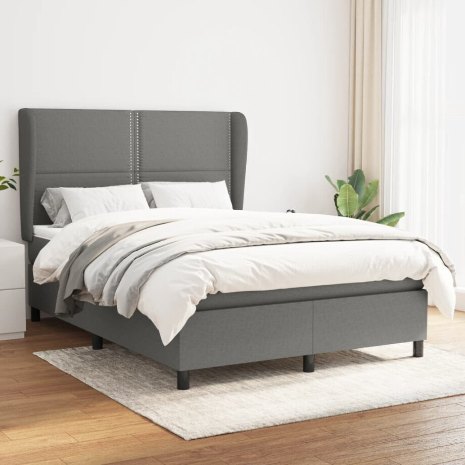 vidaXL Boxspring met matras stof donkergrijs 140x200 cm vidaXL Boxspring met matras stof donkergrijs 140x200 cm afbeelding 1
