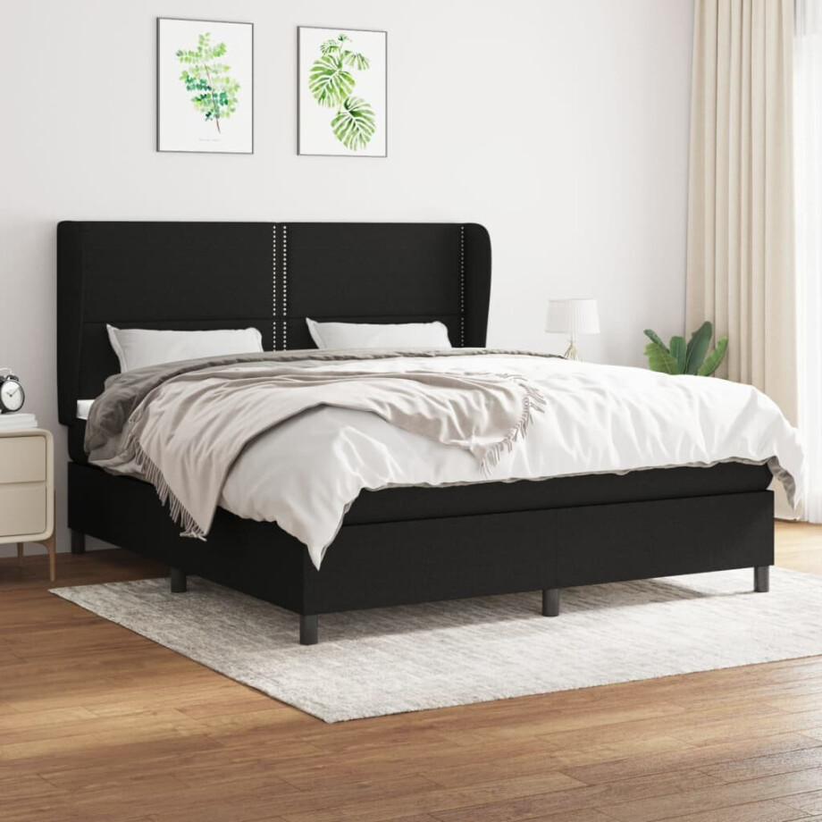 vidaXL Boxspring met matras stof zwart 160x200 cm vidaXL Boxspring met matras stof zwart 160x200 cm afbeelding 1