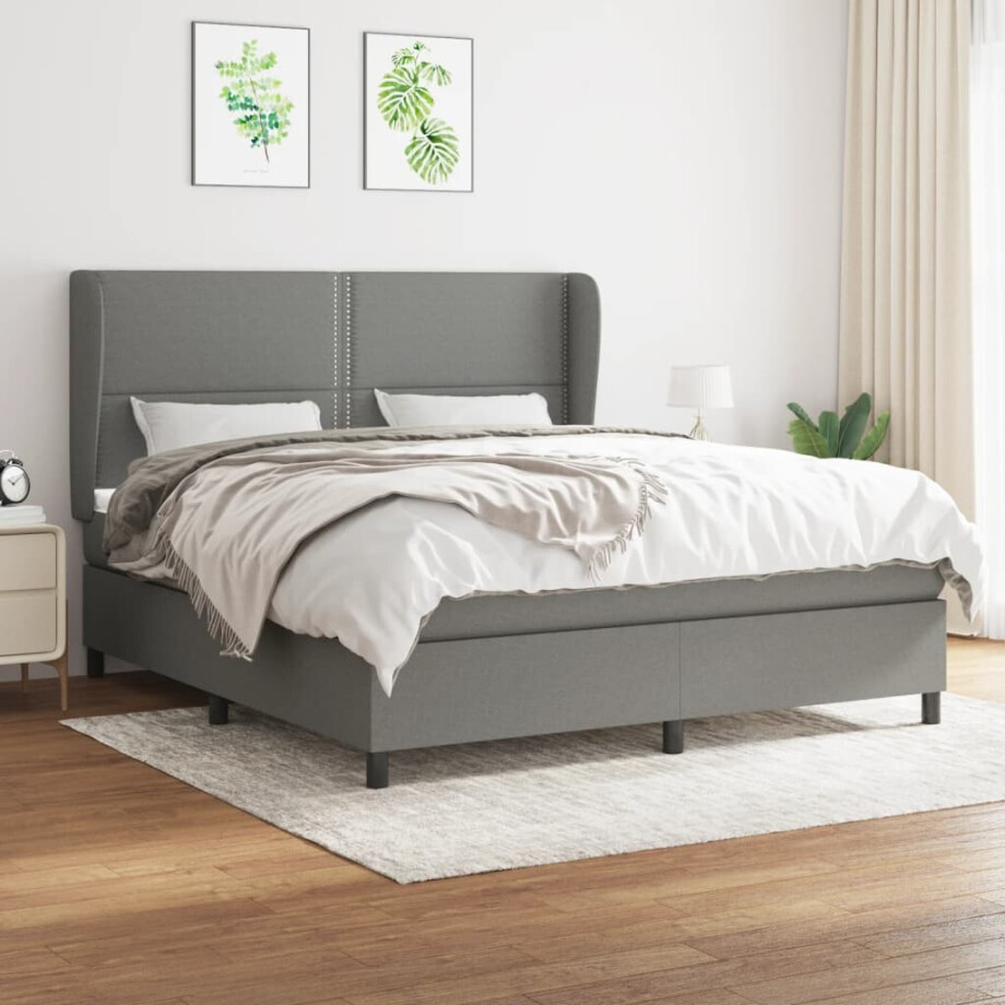 vidaXL Boxspring met matras stof donkergrijs 180x200 cm vidaXL Boxspring met matras stof donkergrijs 180x200 cm afbeelding 1