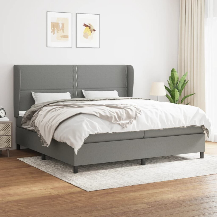 vidaXL Boxspring met matras stof donkergrijs 200x200 cm vidaXL Boxspring met matras stof donkergrijs 200x200 cm afbeelding 1