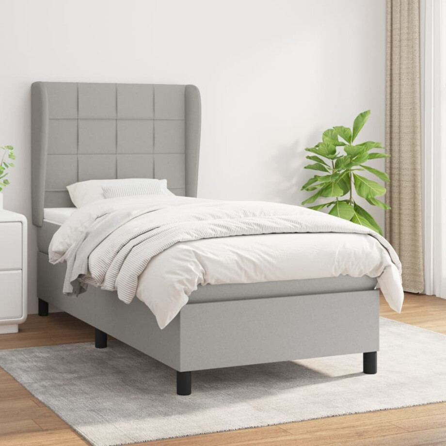 vidaXL Boxspring met matras stof lichtgrijs 90x190 cm vidaXL Boxspring met matras stof lichtgrijs 90x190 cm afbeelding 1