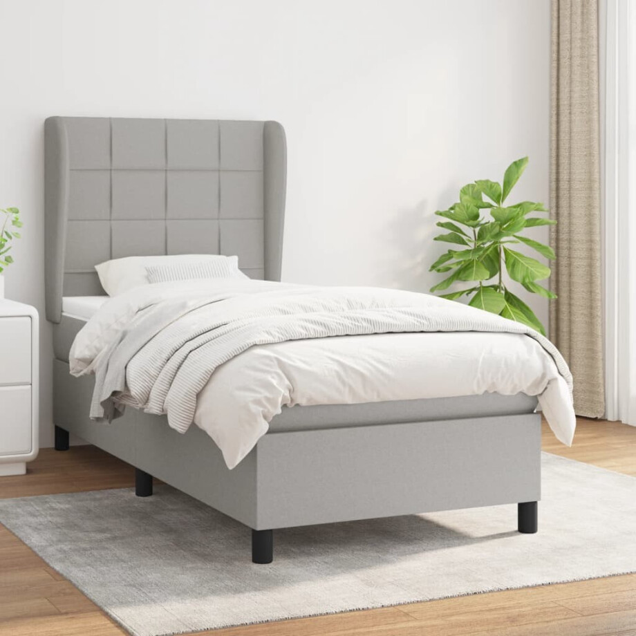 vidaXL Boxspring met matras stof lichtgrijs 90x200 cm afbeelding 1