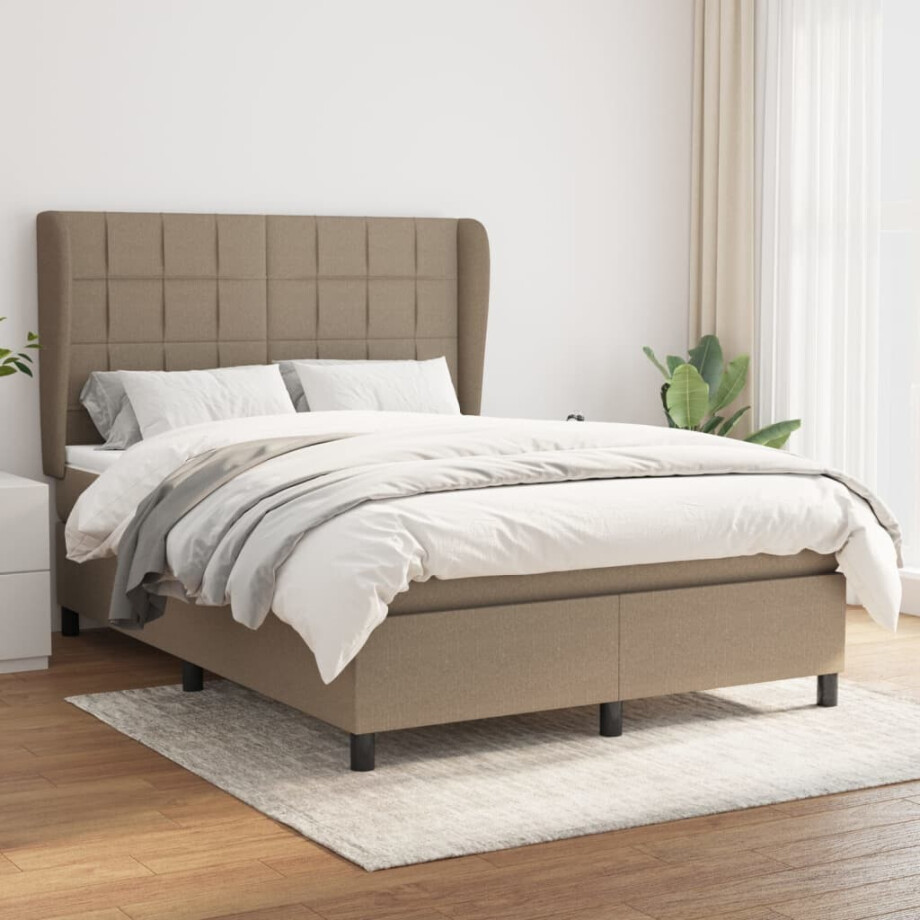 vidaXL Boxspring met matras stof taupe 140x200 cm vidaXL Boxspring met matras stof taupe 140x200 cm afbeelding 1