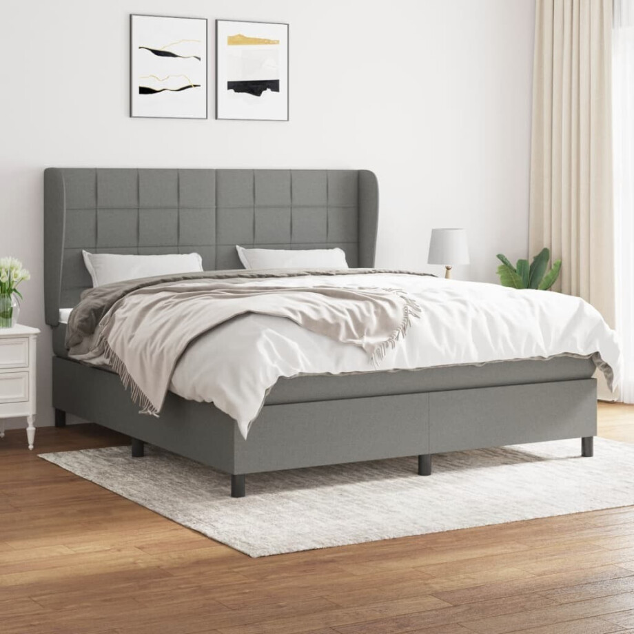 vidaXL Boxspring met matras stof donkergrijs 180x200 cm vidaXL Boxspring met matras stof donkergrijs 180x200 cm afbeelding 1