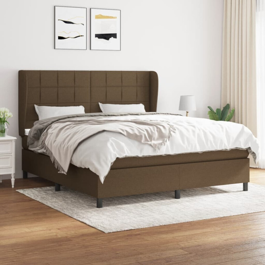 vidaXL Boxspring met matras stof donkerbruin 180x200 cm afbeelding 1