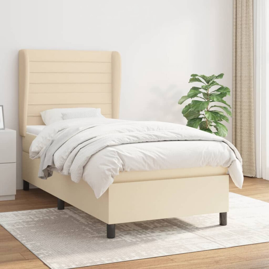vidaXL Boxspring met matras stof crèmekleurig 90x200 cm afbeelding 1