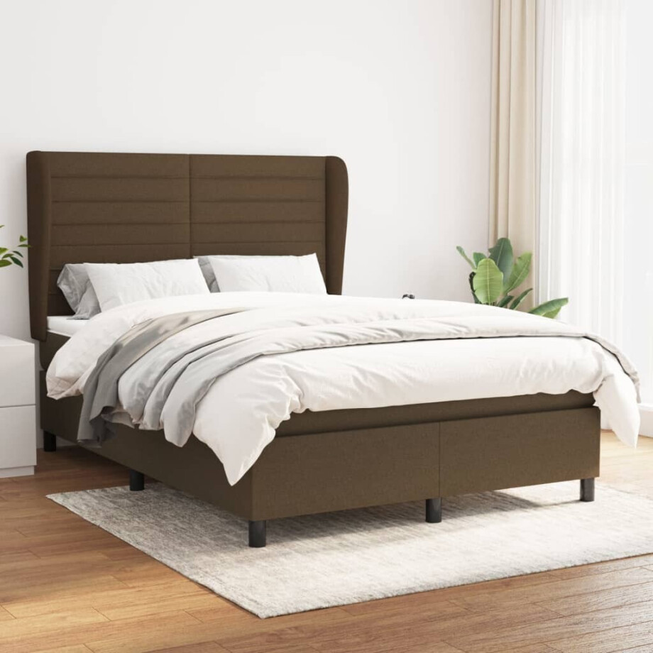 vidaXL Boxspring met matras stof donkerbruin 140x190 cm vidaXL Boxspring met matras stof donkerbruin 140x190 cm afbeelding 1