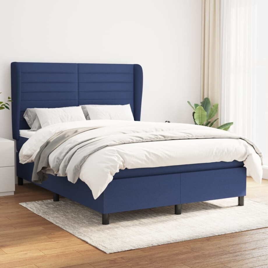 vidaXL Boxspring met matras stof blauw 140x200 cm vidaXL Boxspring met matras stof blauw 140x200 cm afbeelding 1