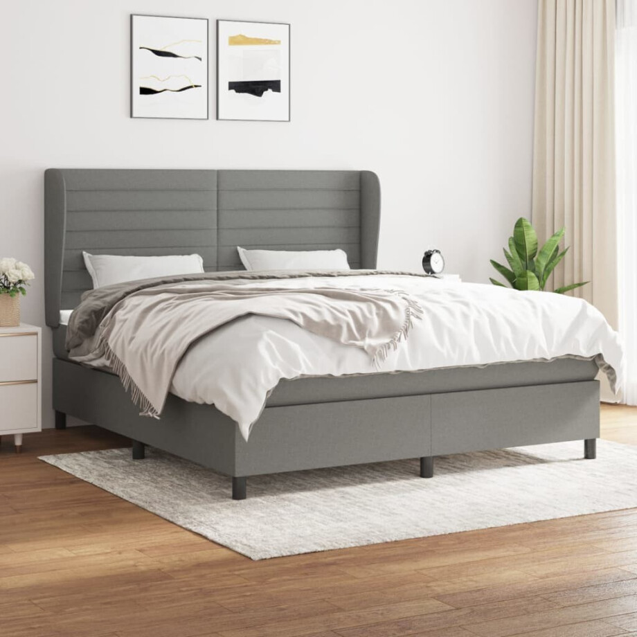 vidaXL Boxspring met matras stof donkergrijs 160x200 cm afbeelding 1