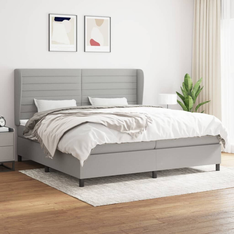 vidaXL Boxspring met matras stof lichtgrijs 200x200 cm vidaXL Boxspring met matras stof lichtgrijs 200x200 cm afbeelding 1