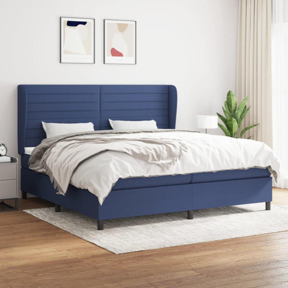 vidaXL Boxspring met matras stof blauw 200x200 cm afbeelding 1